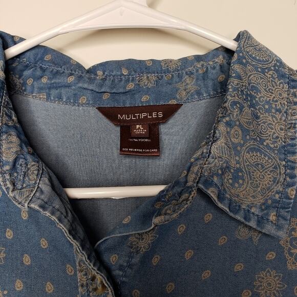 Multiples Half Button Up Long Sleeve Collared Blouse Large Petite - Picture 5 of 5